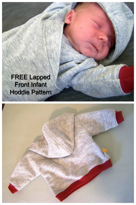 Lapped Front Baby Hoodie (0-3 months) - FREE sewing pattern