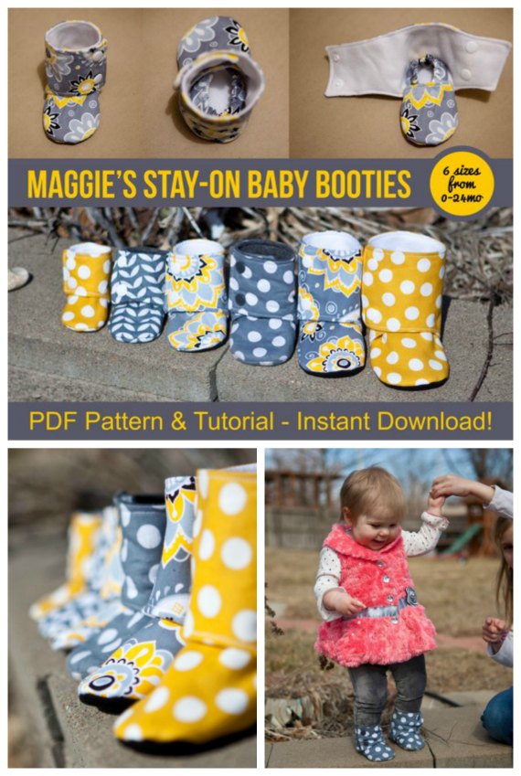 Maggie's Stay-On Baby Booties sewing pattern (0-24mths)