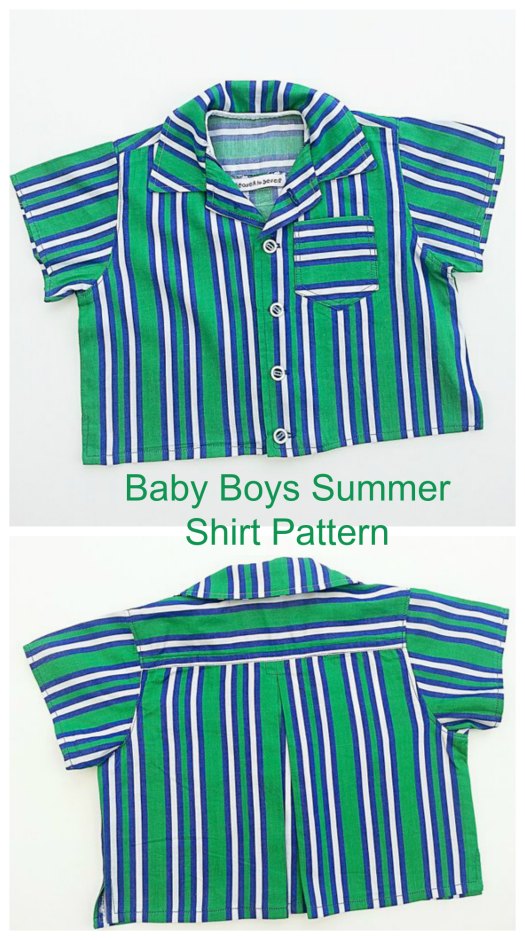 Here's your chance to make this cute button-up short sleeved designer shirt for baby boys with this excellent pattern. The shirt has lots of lovely features like Short sleeves, A neat bias binding feature on the inside collar, A pocket, Cute little side splits and a shoulder yoke with pleat detail.