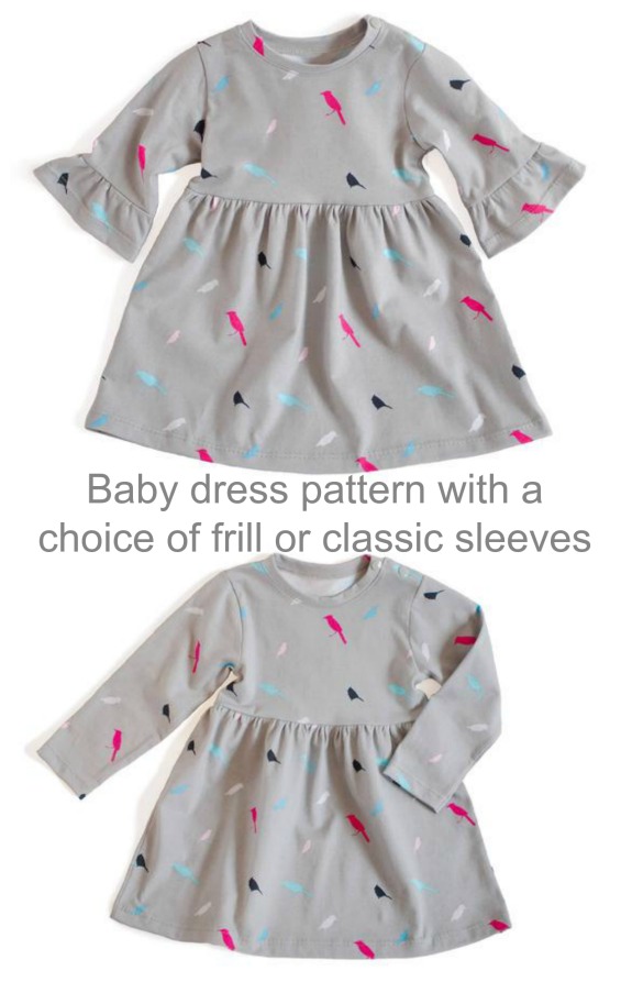 Cute knit baby dress sewing pattern (1-24mths)
