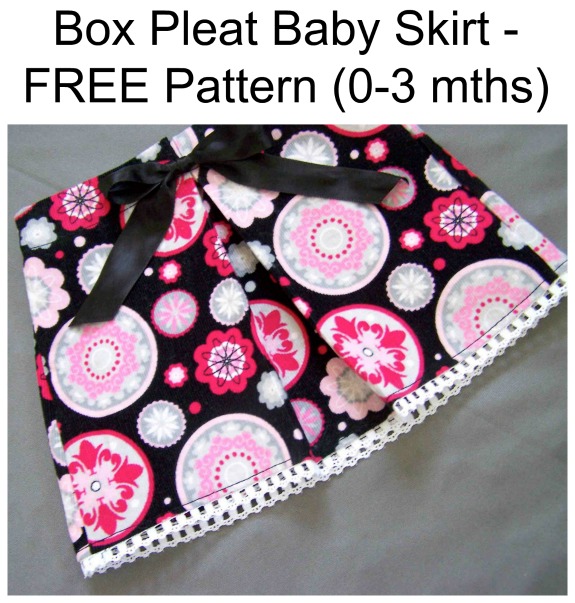 Here's a FREE pattern for a super new baby - just born to three months. It's a pattern and tutorial to make a Box Pleat Baby Skirt.