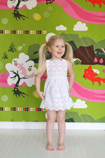 Sydney Pinafore Dress in eyelet fabric