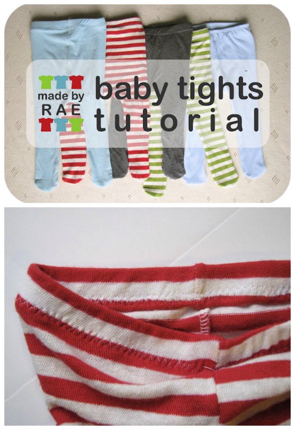 Here's a quick and simple and FREE tutorial showing you how to make a pair of tights for baby by tracing another pair. This designer has thought of everything as she says - IF you don’t have a pair on hand to trace, then she has made a PDF baby tights pattern in size 3-6 months and 6-12 months. These baby tights can be sewn with either a serger or a regular sewing machine. Stretchy knit jersey or old t-shirts make the best materials, and you’ll also need some 3/4″ wide elastic.