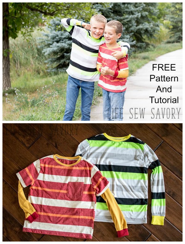 Boys Long Sleeve T Shirt FREE sewing pattern & tutorial