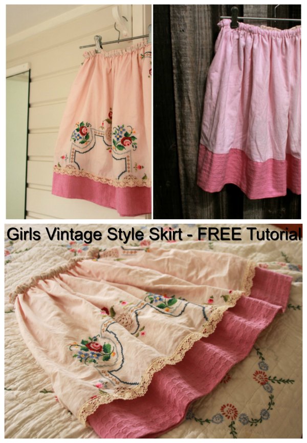 Vintage style skirt from embroidered tablecloth - FREE Tutorial