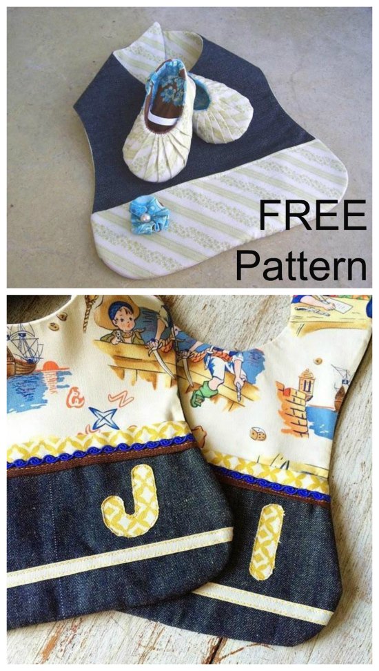 Here you get two FREE patterns from this designer. You get her Baby Bib With Pocket pattern as well as a pattern to make baby some shoes.