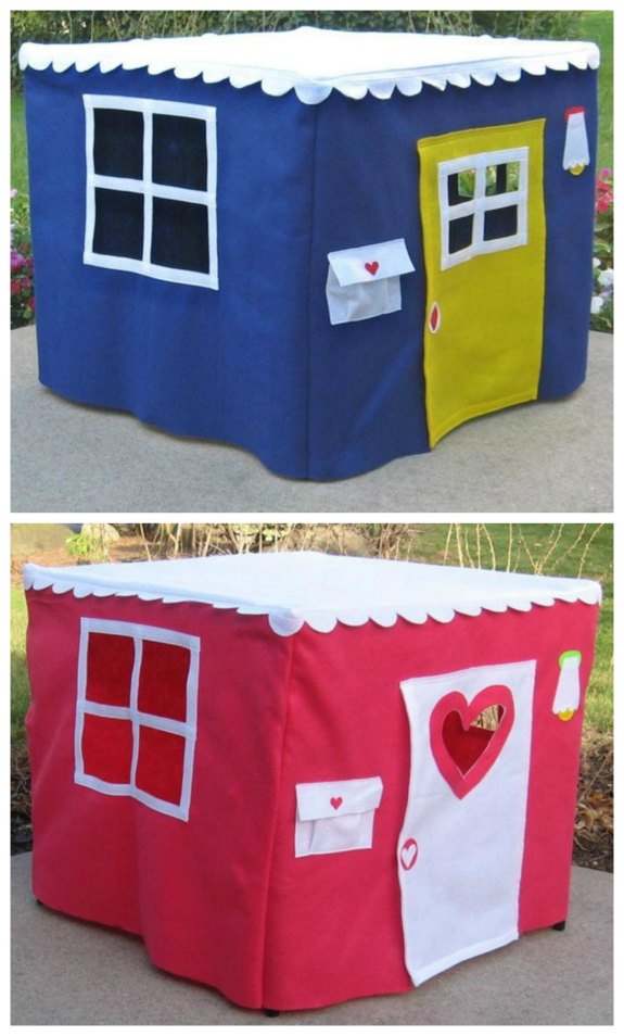 Well doesn't this project look like fun? This Card Table Playhouse Pattern is both a very easy and fast project that is suitable for a beginner sewer. This simple little playhouse will delight any child, and you will have lots of fun making it as an awesome mother/child project. This little playhouse will be loved and remembered forever.