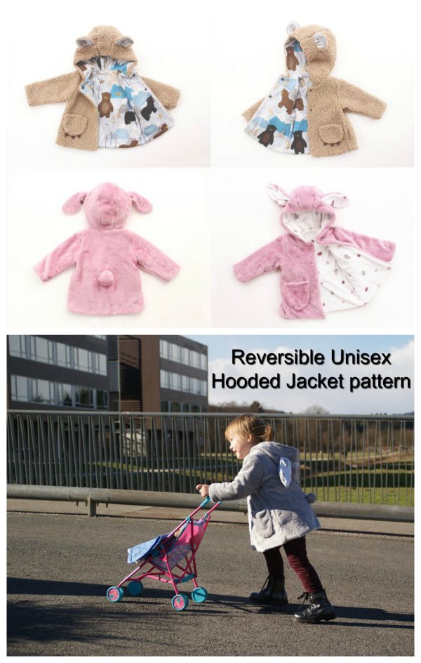 This is another great digital pattern from this very talented designer. Here she brings us all this unisex hooded jacket that is reversible, which is like getting two for the price of one. And the pattern comes in an amazing 14 sizes, from newborn babies all the way up to 10 years old.