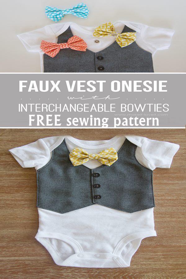 Free Faux vest onesie with interchangeable bowties sewing pattern 