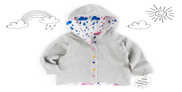 Unisex hooded cardigan jacket pattern (1mth-10yrs)