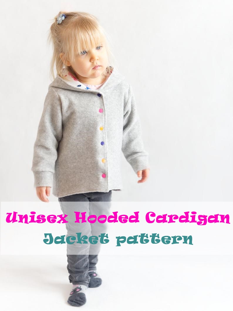 Unisex hooded cardigan jacket pattern (1mth-10yrs)