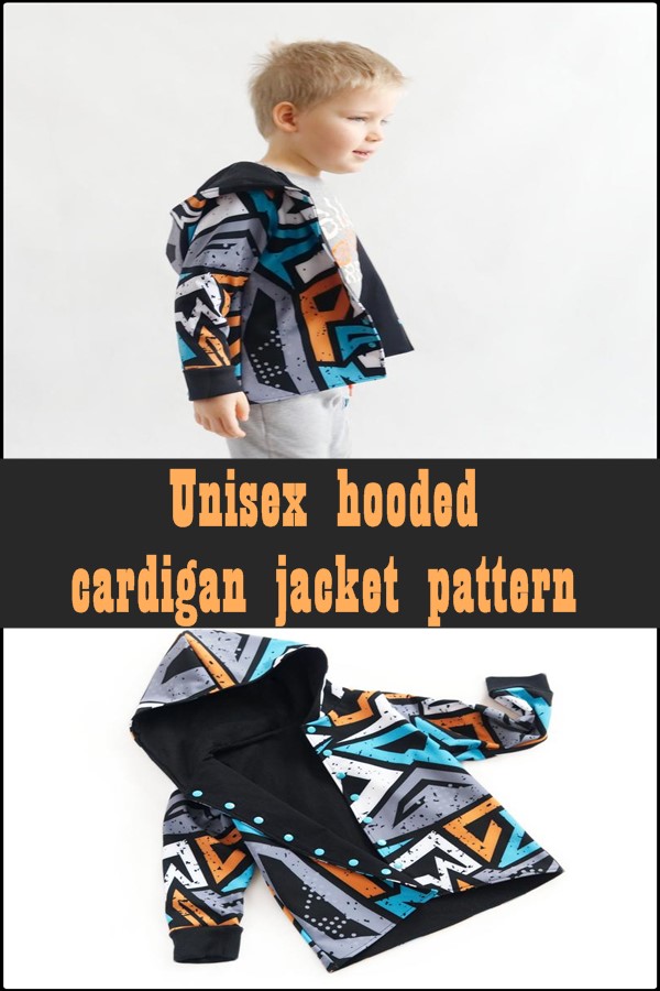 Unisex hooded cardigan jacket pattern (1mth-10yrs)