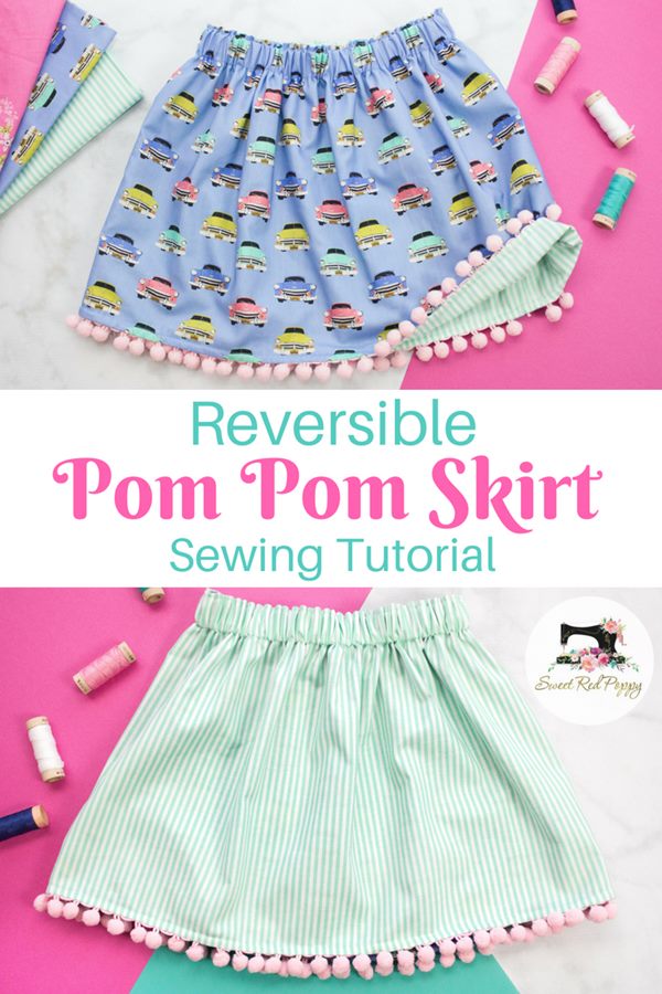 FREE Reversible Pom-Pom Trim Skirt sewing pattern (any size)