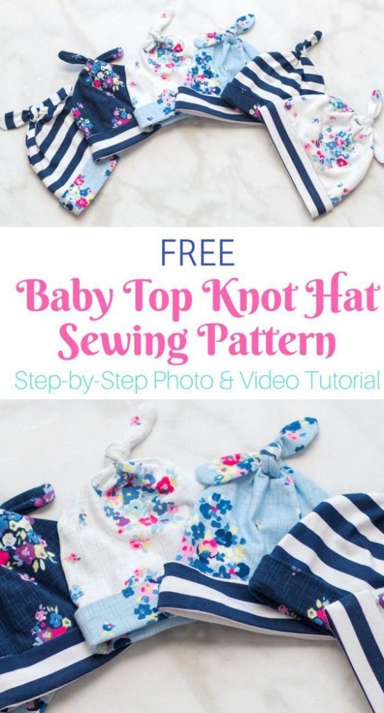 Free Baby Top Knot Hat sewing pattern with video (birth-2yrs)