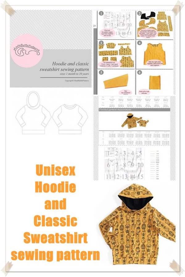 Unisex hoodie and classic sweatshirt sewing pattern