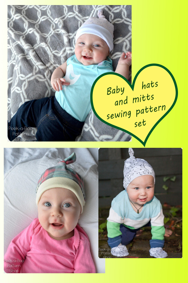 Baby hats and mitts sewing pattern set