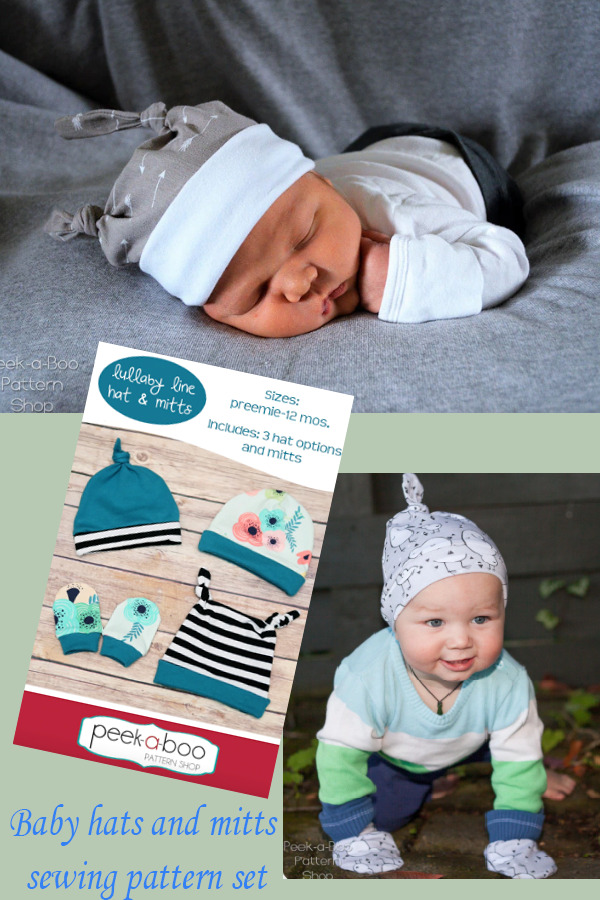 Baby hats and mitts sewing pattern set