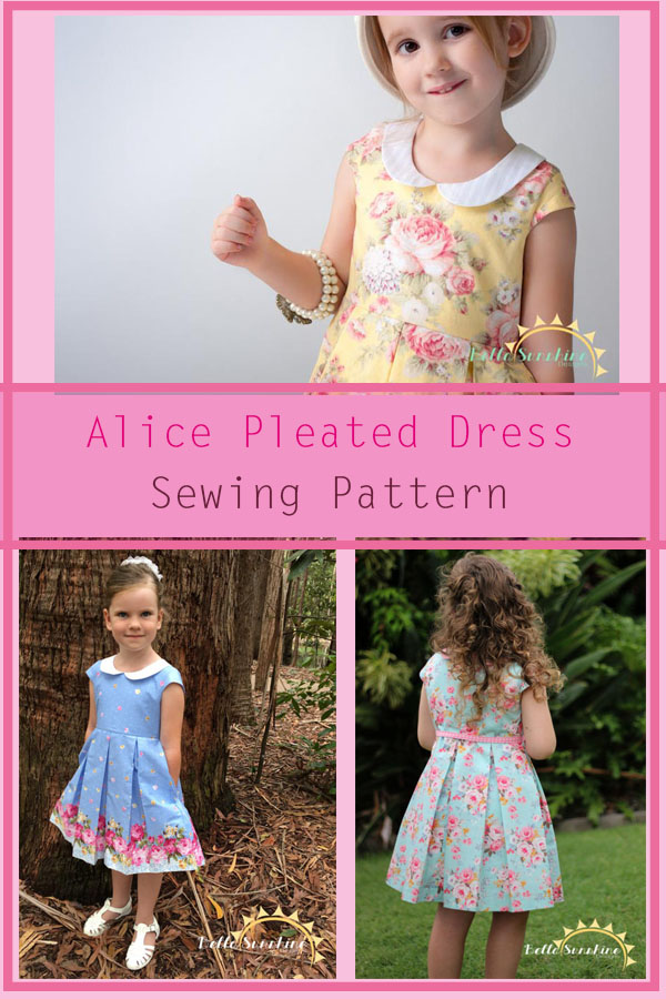 The Alice Pleated Dress sewing pattern in sizes 6 months to girls 12.