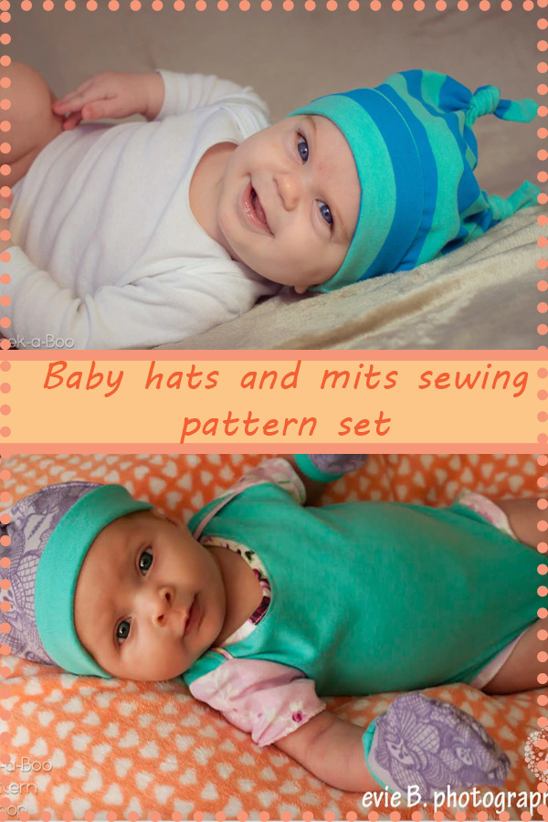 Baby hats and mitts sewing pattern set