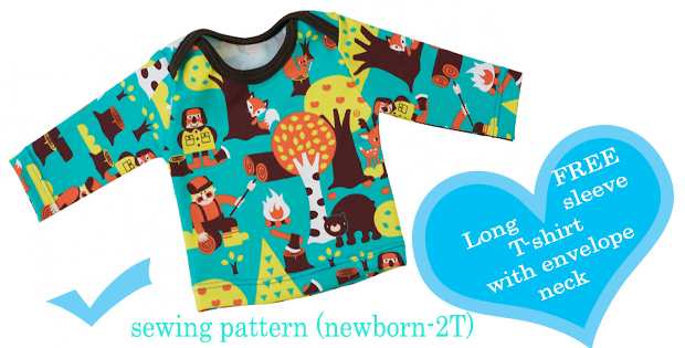 FREE long sleeve T-shirt with envelope neck sewing pattern (newborn-2T)