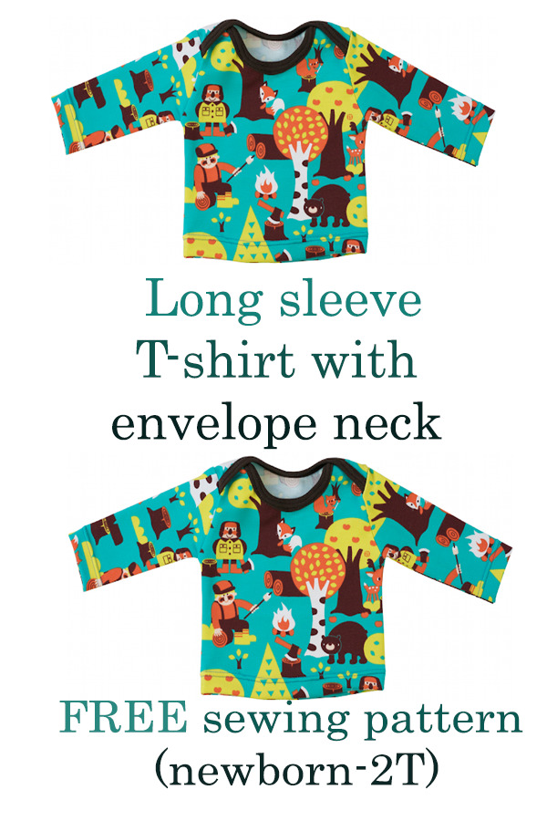 FREE long-sleeve T-shirt with envelope neck sewing pattern (newborn-2T)