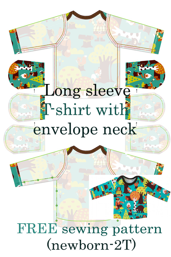 FREE long-sleeve T-shirt with envelope neck sewing pattern (newborn-2T)