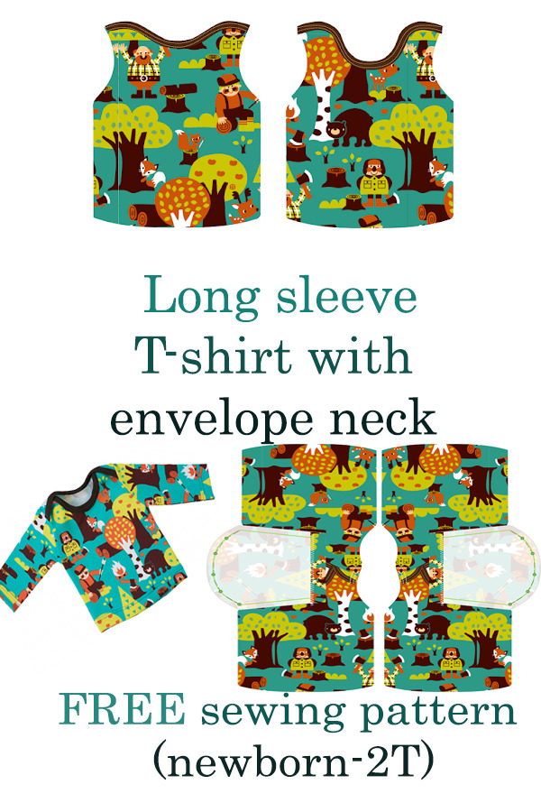 FREE long-sleeve T-shirt with envelope neck sewing pattern (newborn-2T)