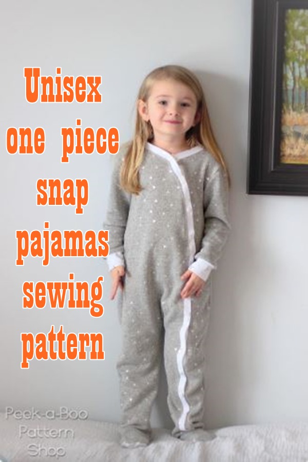 Unisex one piece snap pajamas sewing pattern 