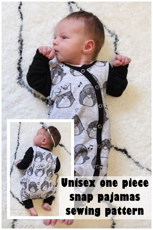 Unisex one piece snap pajamas sewing pattern 