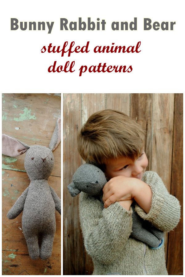 Bunny rabbit and bear stuffed animal doll patterns