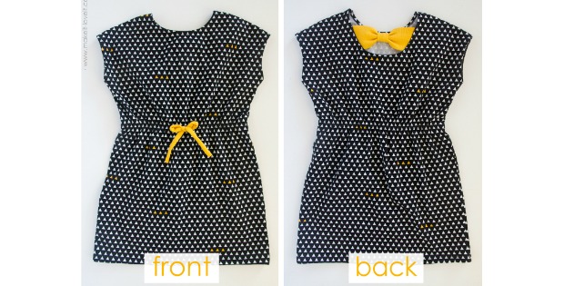 FREE easy scoop back knit dress with bow sewing pattern