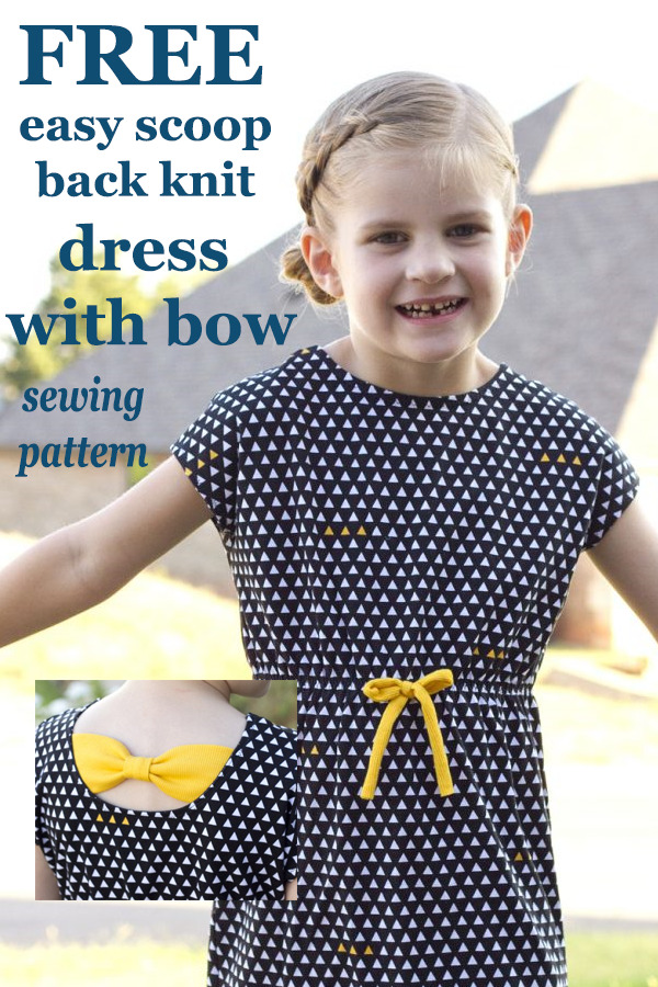 FREE easy scoop back knit dress with bow sewing pattern