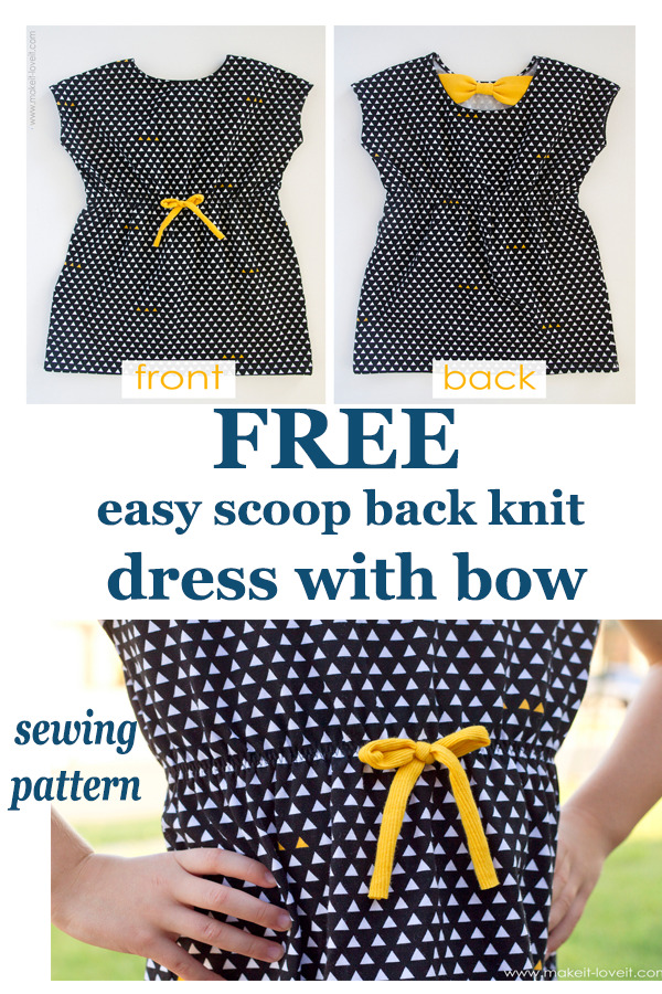 FREE easy scoop back knit dress with bow sewing pattern