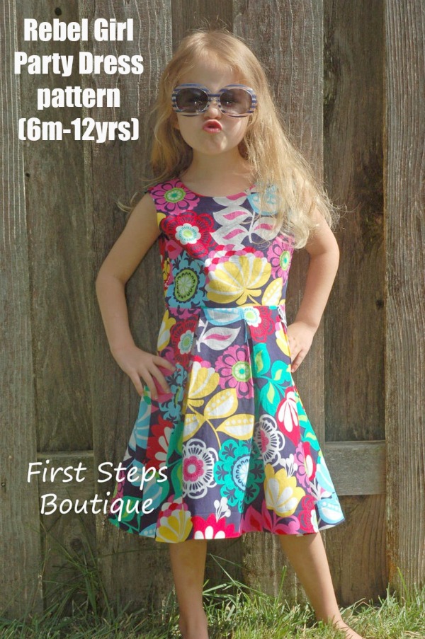 A sewing pattern for the Rebel Girl Party Dress (sizes 6 months to 12 years)