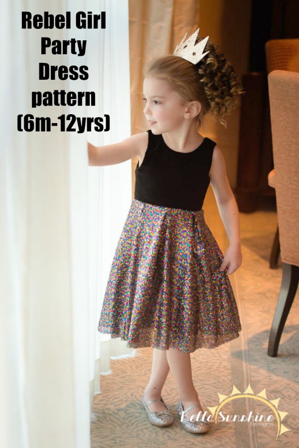 A sewing pattern for the Rebel Girl Party Dress (sizes 6 months to 12 years)