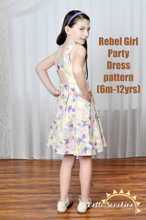 A sewing pattern for the Rebel Girl Party Dress (sizes 6 months to 12 years)