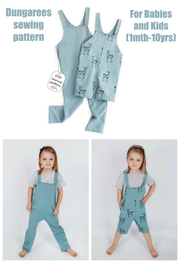 Dungarees sewing pattern for Babies & Kids (1mth-10yrs)