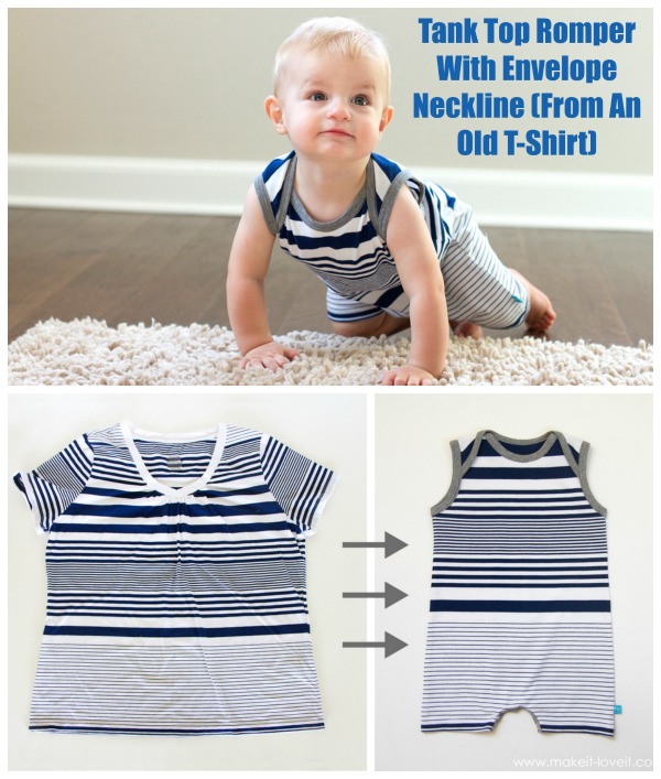 Tank Top Romper With Envelope Neckline (From An Old TShirt) FREE sewing pattern Sew Modern Kids
