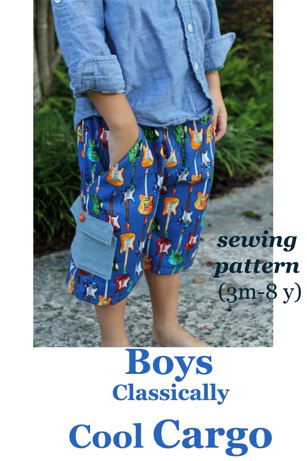 Boys Classically Cool Cargo Shorts sewing pattern (3m - 8y)