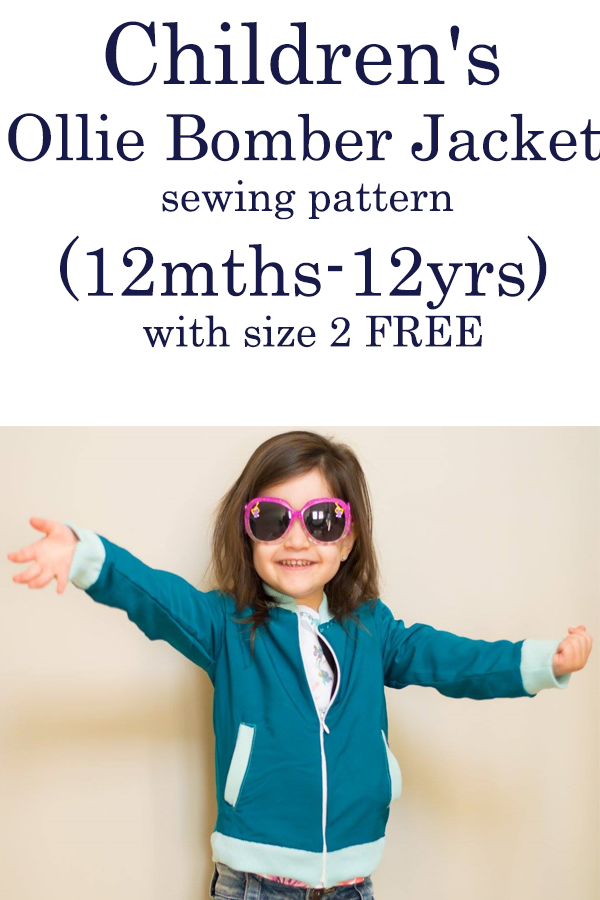 Children's Ollie Bomber Jacket sewing pattern (12mths-12yrs) with size 2 FREE