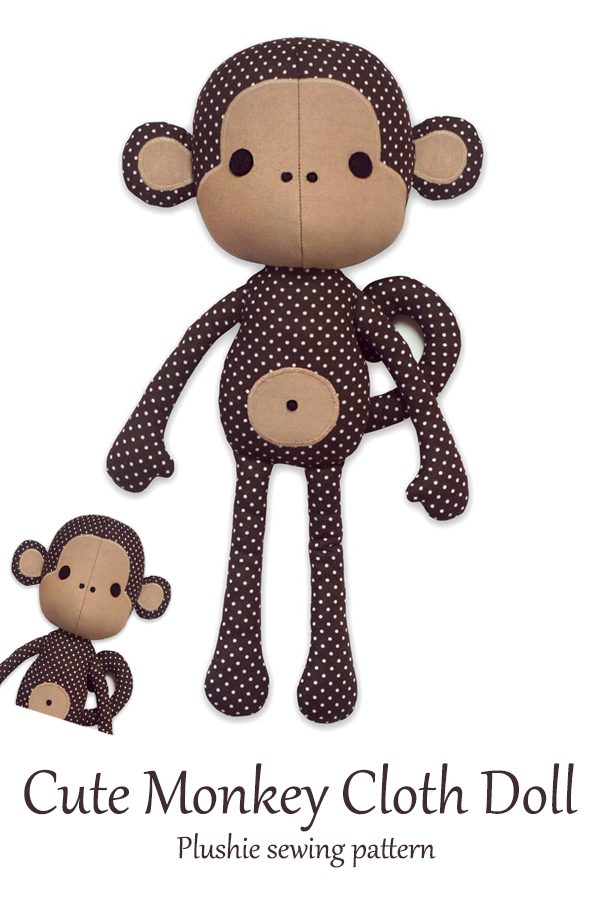 Cute Monkey Cloth Doll Plushie sewing pattern