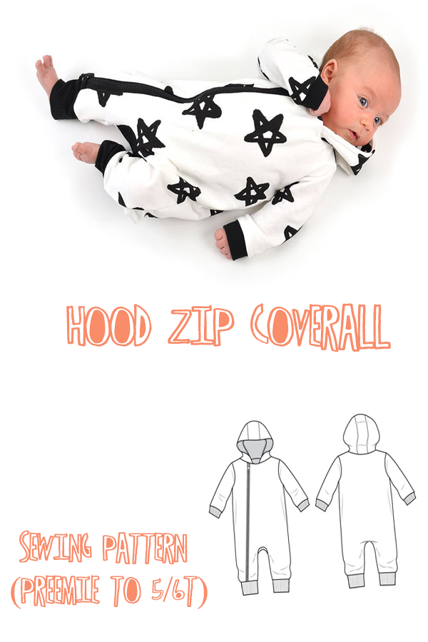 Hood Zip Coverall sewing pattern (preemie to 5/6T)