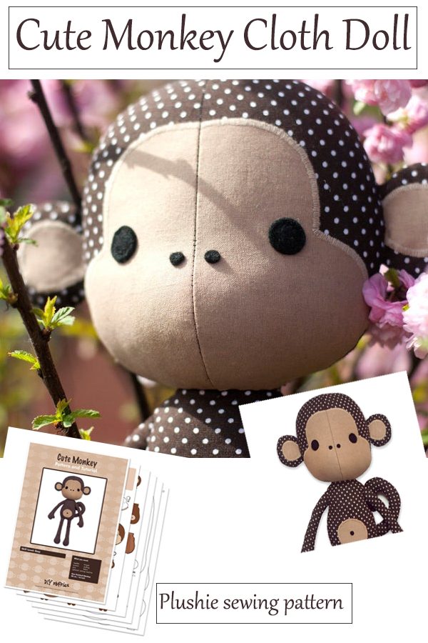 cute monkey cloth doll plushie sewing pattern sew modern kids