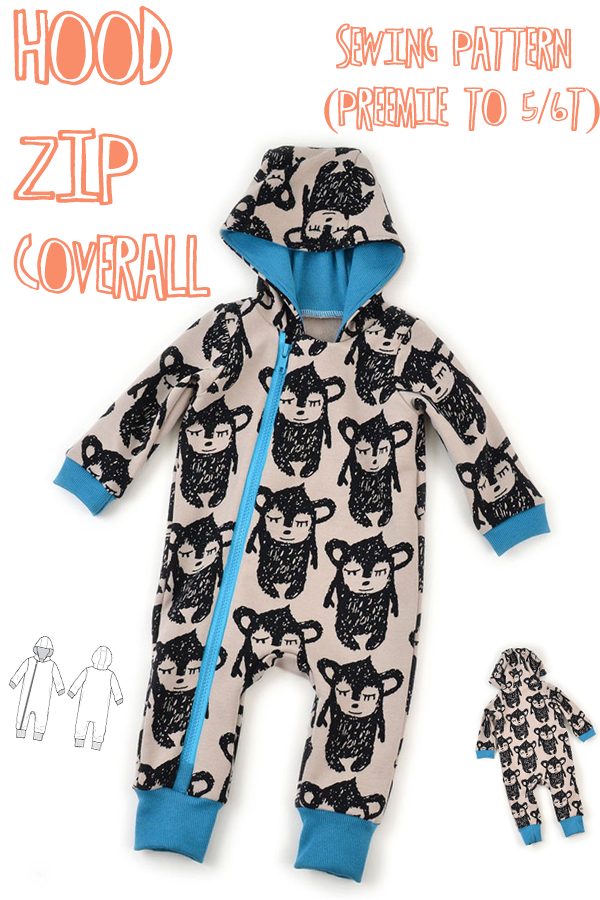 Hood Zip Coverall sewing pattern (preemie to 5/6T)