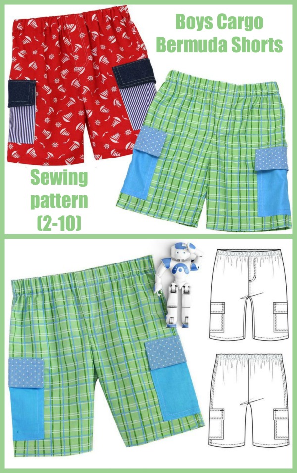 Boys Cargo Bermuda Shorts sewing pattern (210) Sew Modern Kids