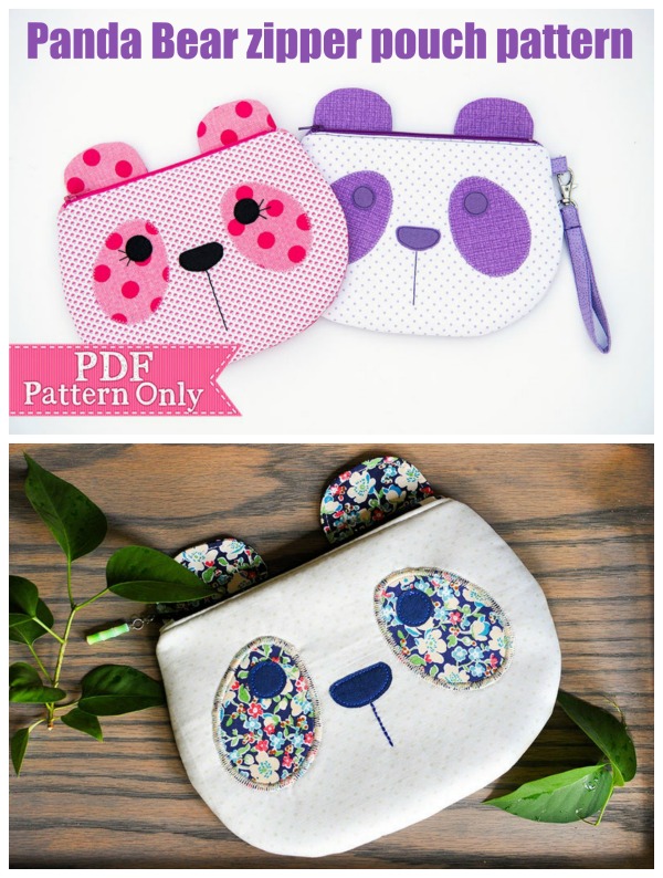 Panda Bear cute zipper pouch sewing pattern