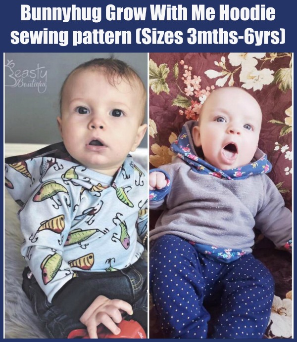 Bunnyhug Grow With Me Hoodie sewing pattern (Sizes 3mths-6yrs)