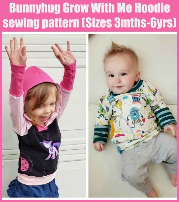 Bunnyhug Grow With Me Hoodie sewing pattern (Sizes 3mths-6yrs)