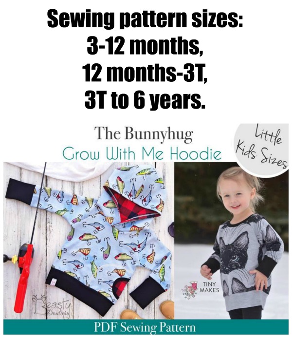 Bunnyhug Grow With Me Hoodie sewing pattern (Sizes 3mths-6yrs)