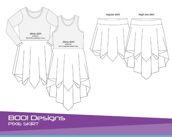 Pixie Skirt sewing pattern (sizes 0-14) - skirt and dress options